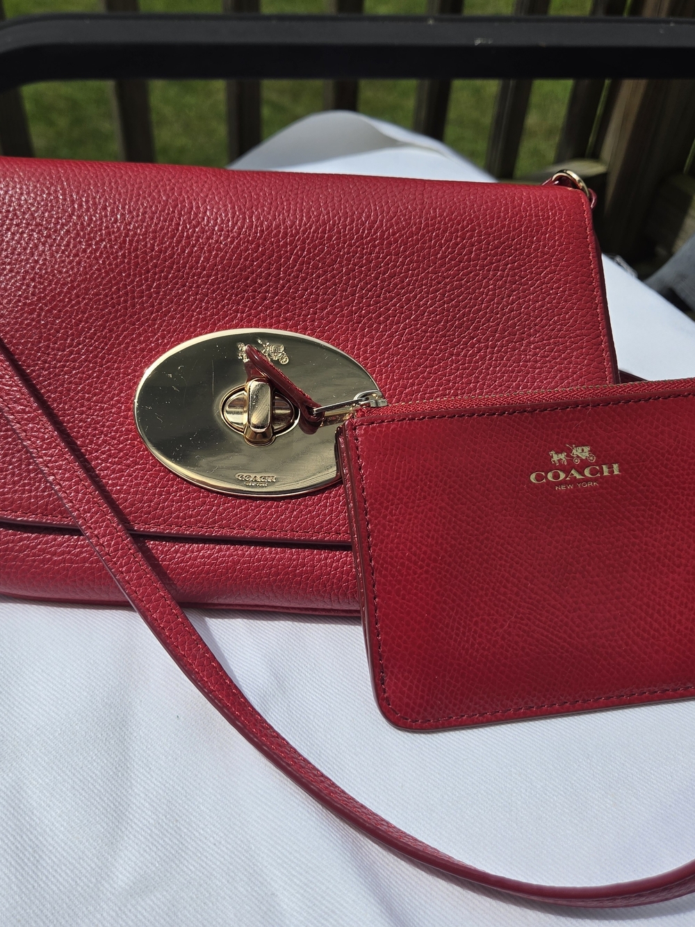 Coach Red Leather Liv Turnlock Crossbody with Key Chain Card Case